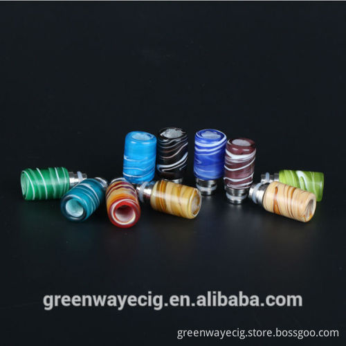 Hottest selling 510 art glass drip tip wide bore drip tip with stainless steel base and color ribbon pattern in stock